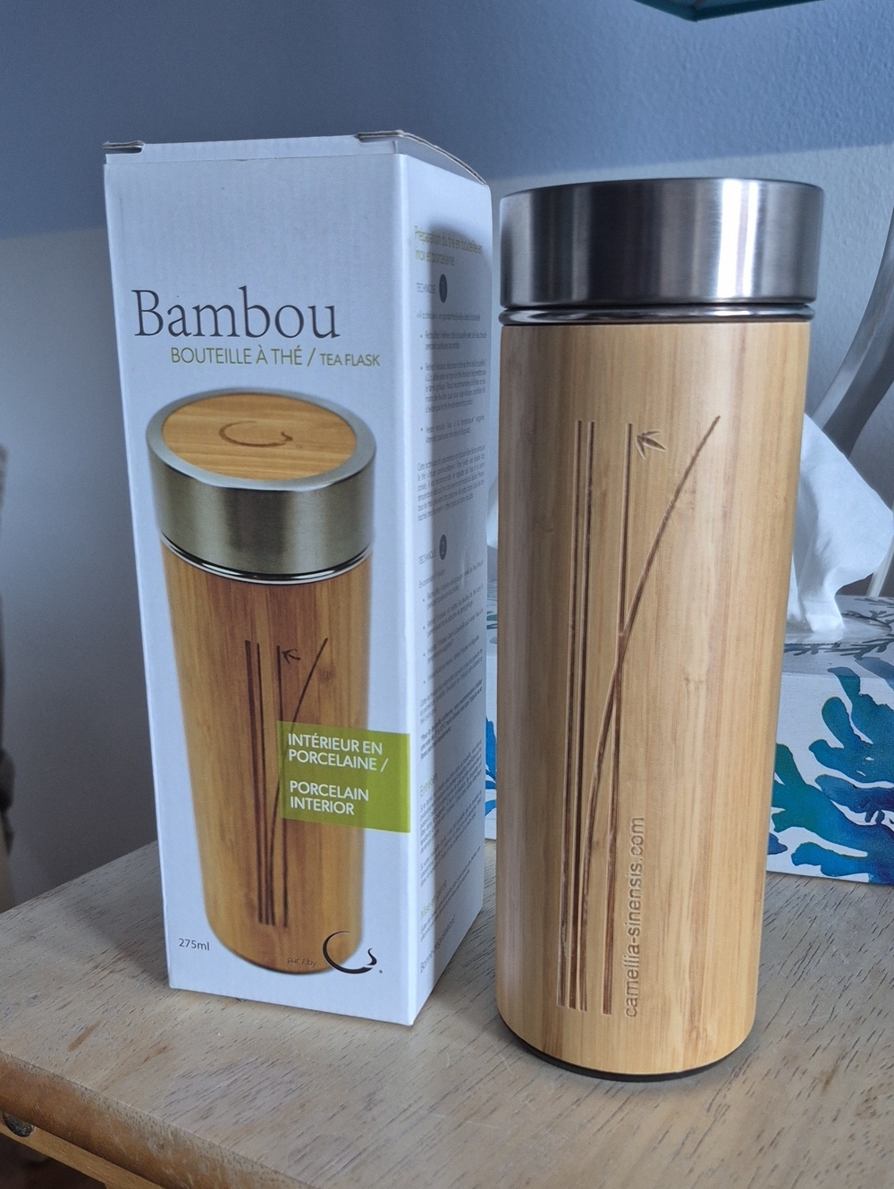 Bamboo Tea Flask with Stainless Steel Lid - Natural Bamboo